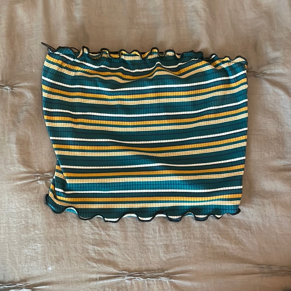 Multi colored striped strapless crop top